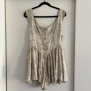 Vanessa Mooney Beige Floral Button Romper